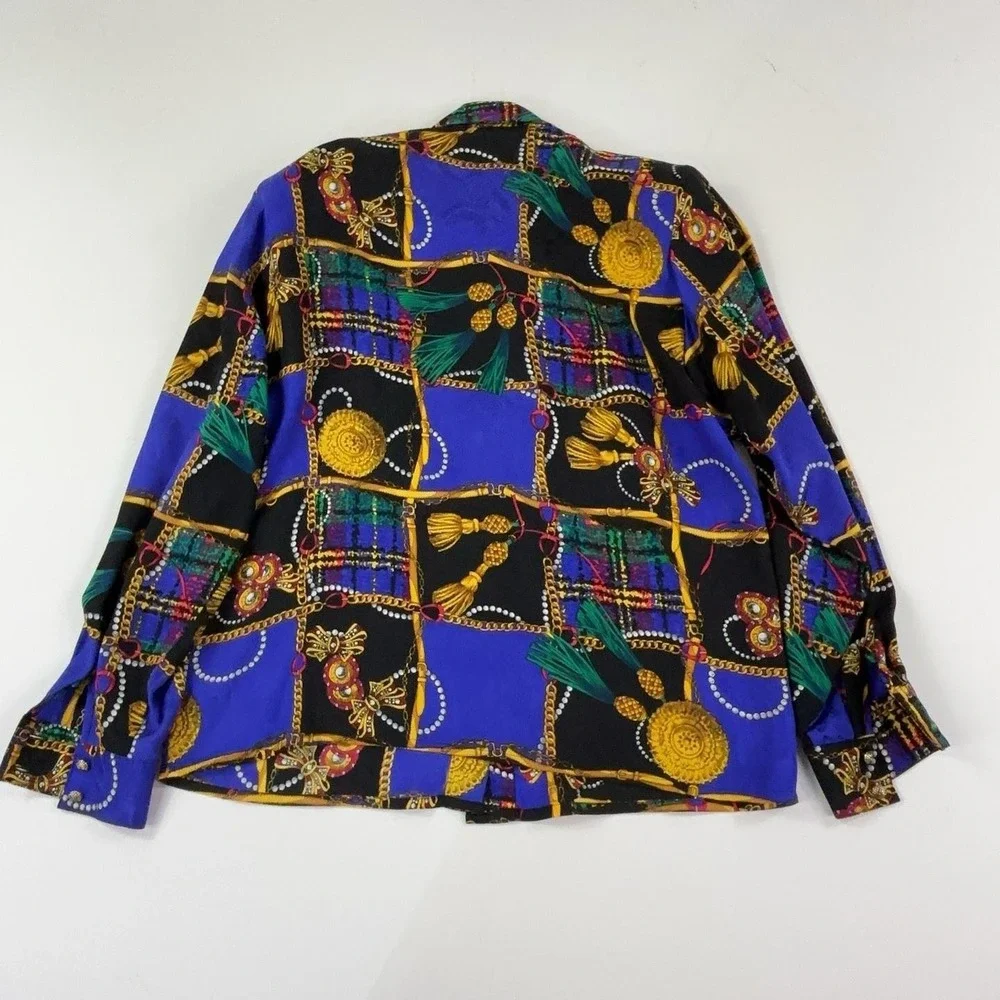 Vintage Jerri Sherman Collection Shirt Womens 8 Gold Paisley Long Sleeve Silk